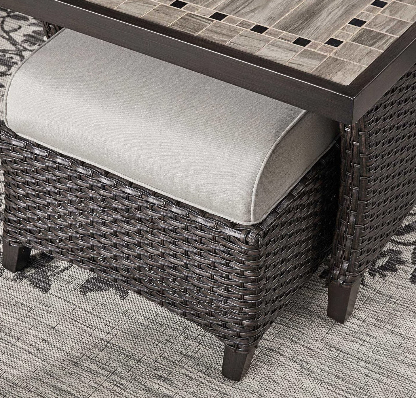 Outdoor Patio Furniture Seating Set Tile Coffee Table 2 Chairs Ottomans Sofa
