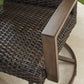 Outdoor Dining Furniture Set Table 6 Swivel Rocker Chairs All Weather Wicker