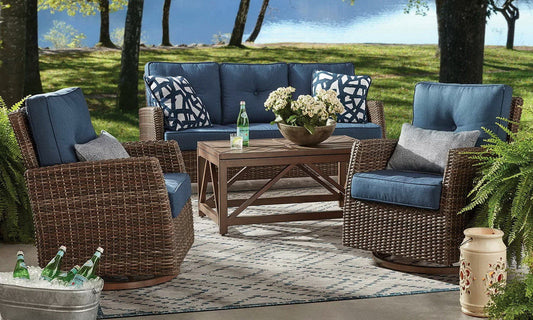 Outdoor Furniture Seating Set 2 Swivel Glider Chairs 3 Seat Sofa Coffee Table
