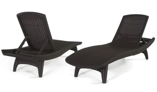Two Chaise Lounge Chairs Outdoor Wicker Adjustable Back Pool Deck Seating Keter
