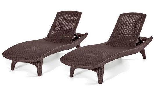Two Chaise Lounge Chairs Outdoor Wicker Adjustable Back Pool Deck Seating Keter