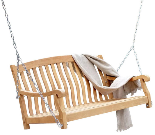 Large 48" Solid Teak Wood Indoor Outdoor Porch Swing with Hanging Chain