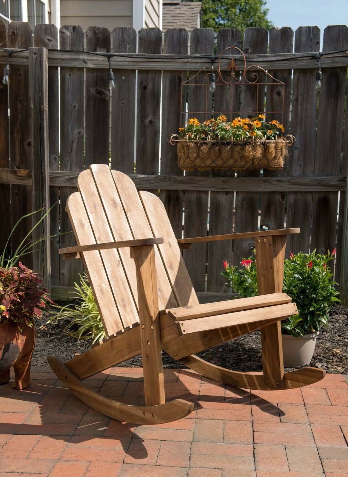 Teak Wood Porch Rocker Outdoor Rocking Chair Adirondack Patio Wooden Brown Big