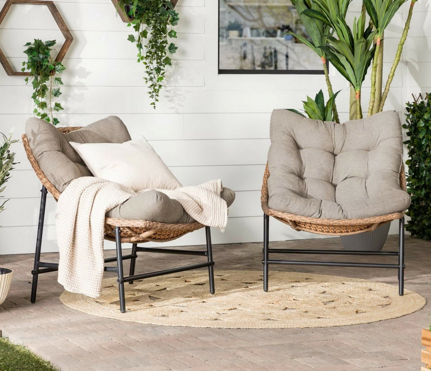 Patio Chairs Set of 2 Wicker Outdoor Rattan with Cushions Aluminum Frame