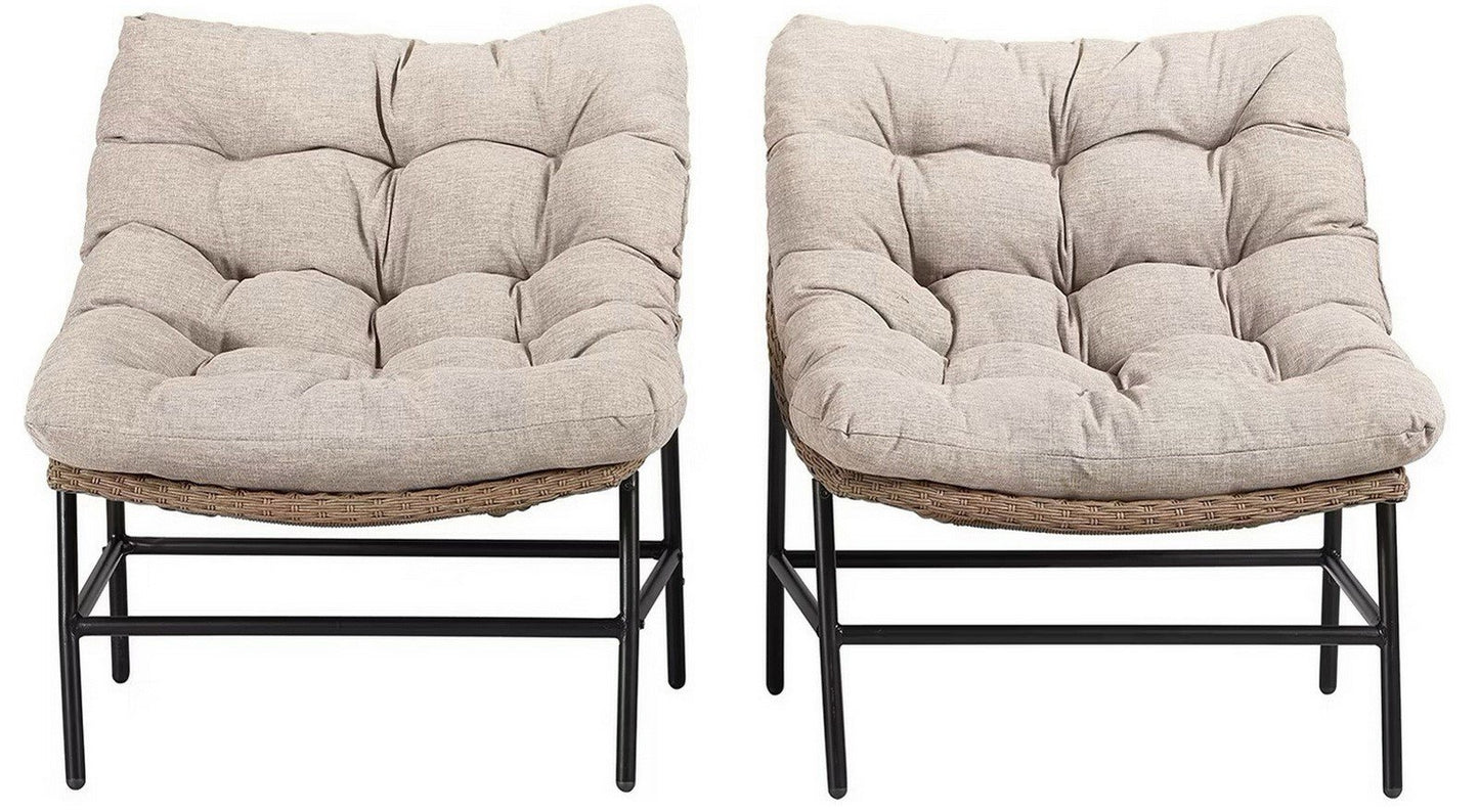Patio Chairs Set of 2 Wicker Outdoor Rattan with Cushions Aluminum Frame