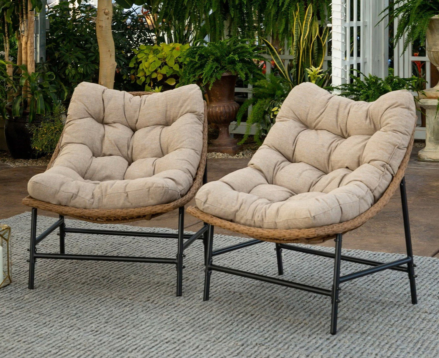 Patio Chairs Set of 2 Wicker Outdoor Rattan with Cushions Aluminum Frame