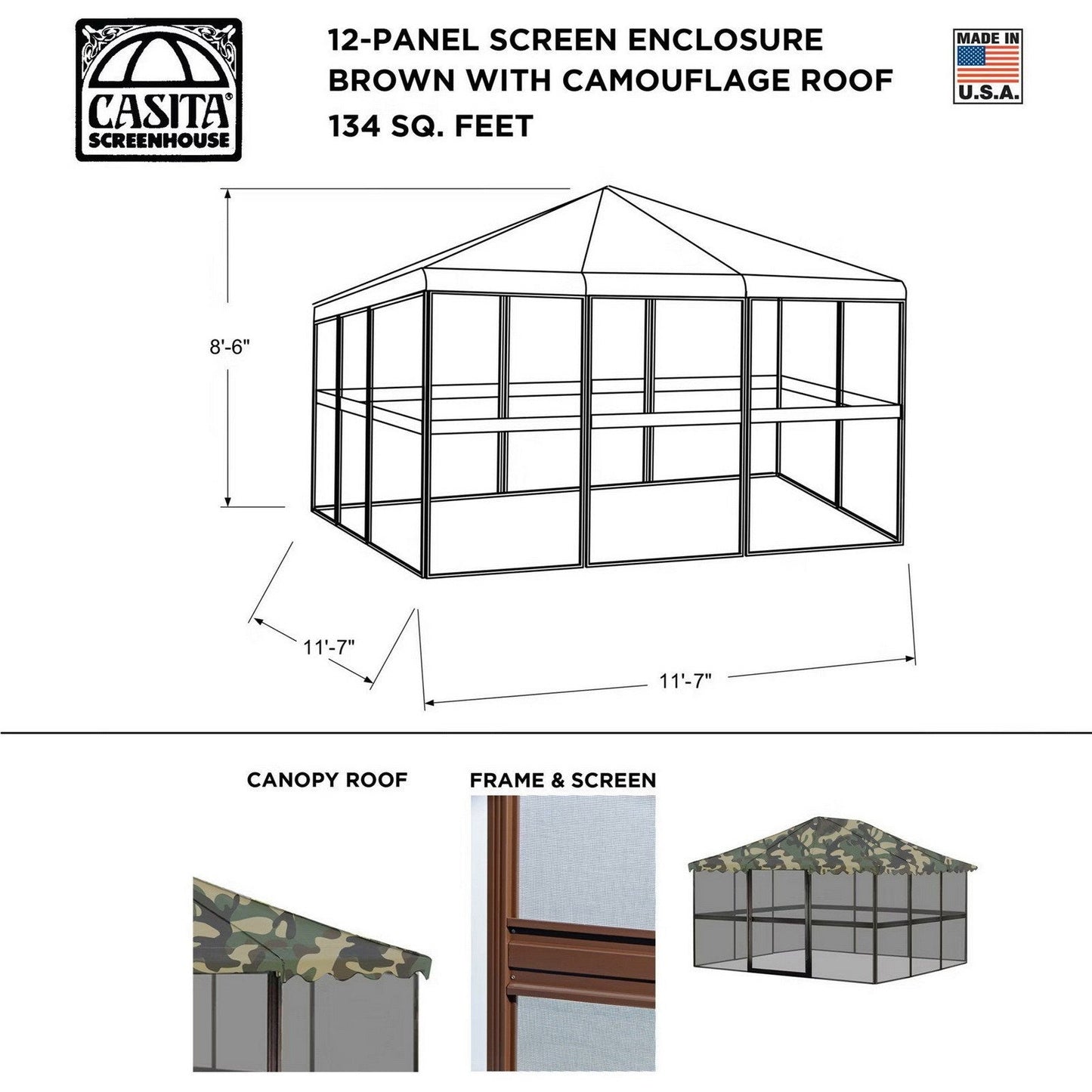 11'-7" Square Casita Screen House Screenhouse Tent Camouflage Canopy Enclosure