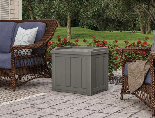 Suncast 22 Gallon Deck Storage Box Gray Plastic Patio Seat Garage