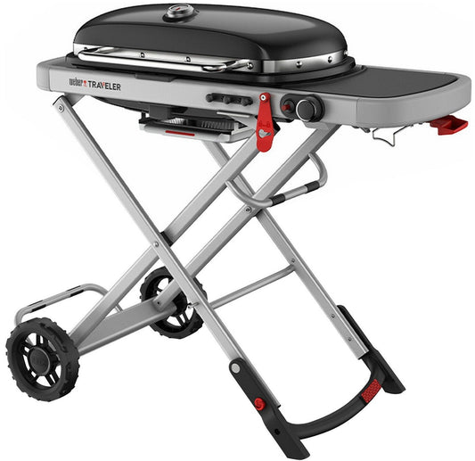 Weber Traveler Gas Outdoor BBQ Grill with Bonus 7' RV Propane Hookup Hose