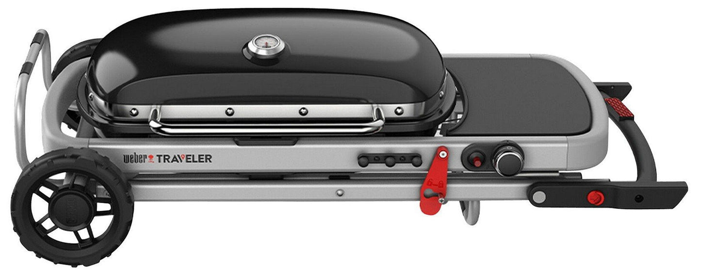 Weber Traveler Gas Outdoor BBQ Grill with Bonus 7' RV Propane Hookup Hose