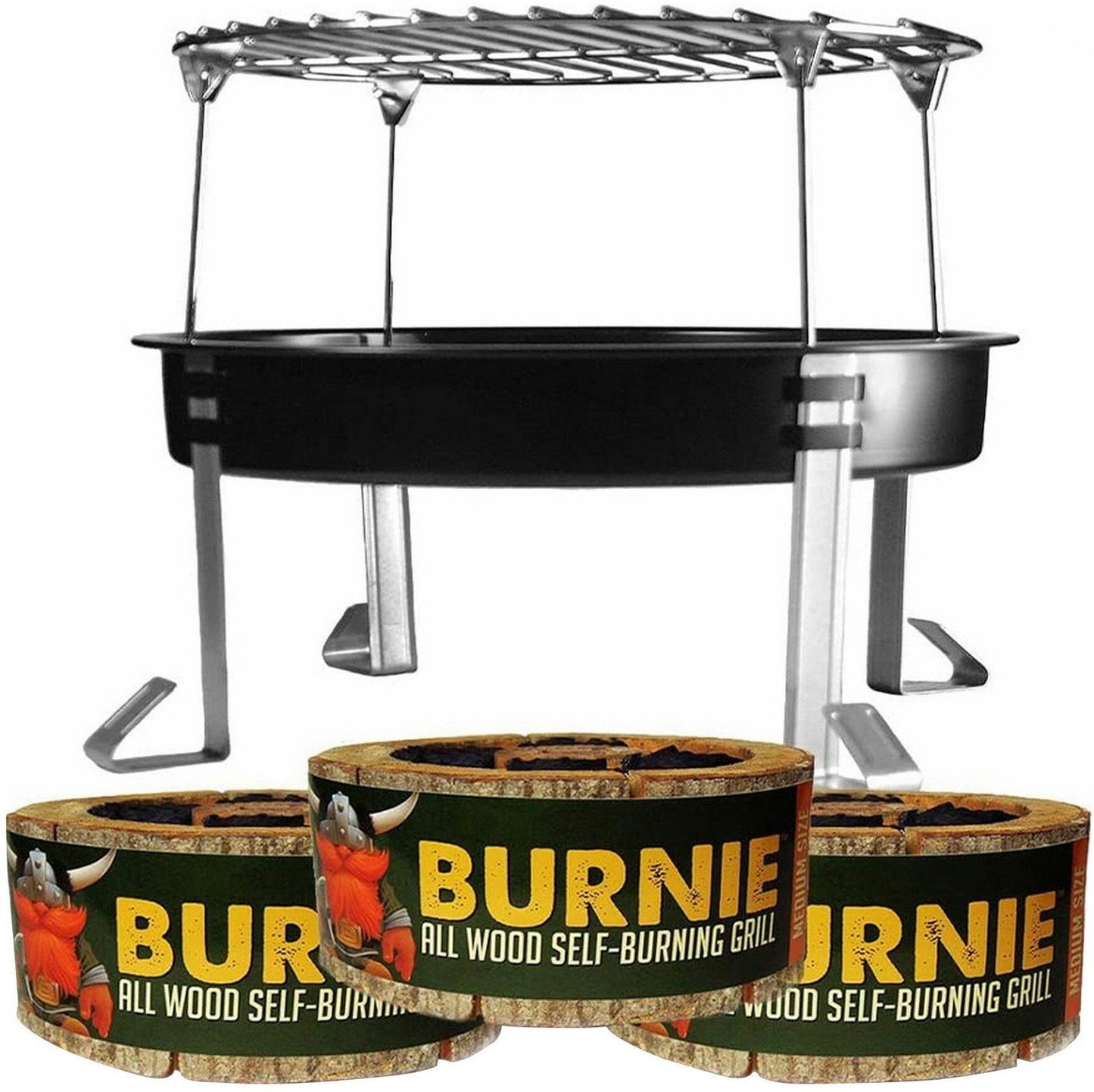 Reusable Burnie-Q Collapsible Camp Grill Set 3 Medium Alder Wood Fuel Stumps