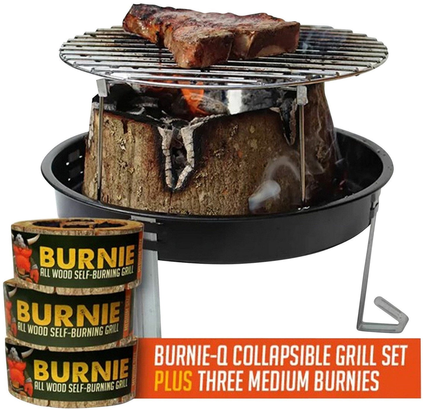 Reusable Burnie-Q Collapsible Camp Grill Set 3 Medium Alder Wood Fuel Stumps