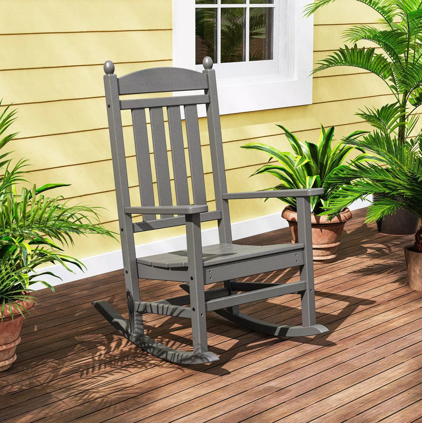 Outdoor Rocking Chair Patio Porch Rocker Durable Plastic Boards 350 lb Capacity