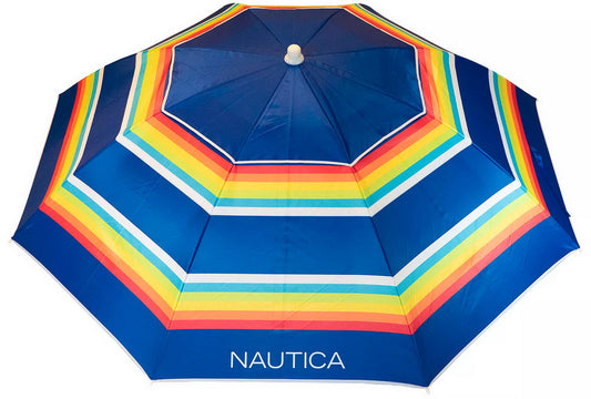 7' Nautica Beach Umbrella Sand Auger Tip Tilt Vented Canopy Carry Bag 50 UPF