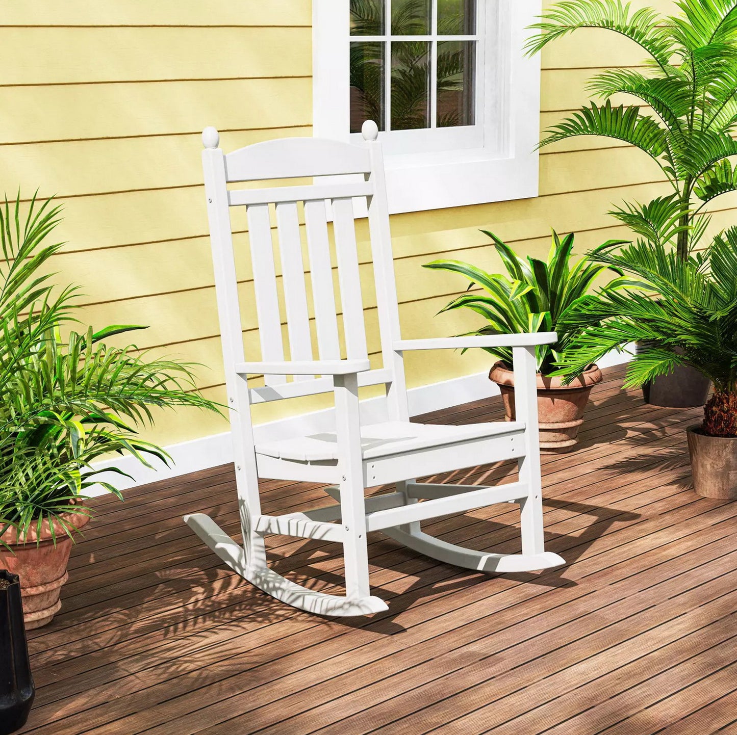 Outdoor Rocking Chair Patio Porch Rocker Durable Plastic Boards 350 lb Capacity