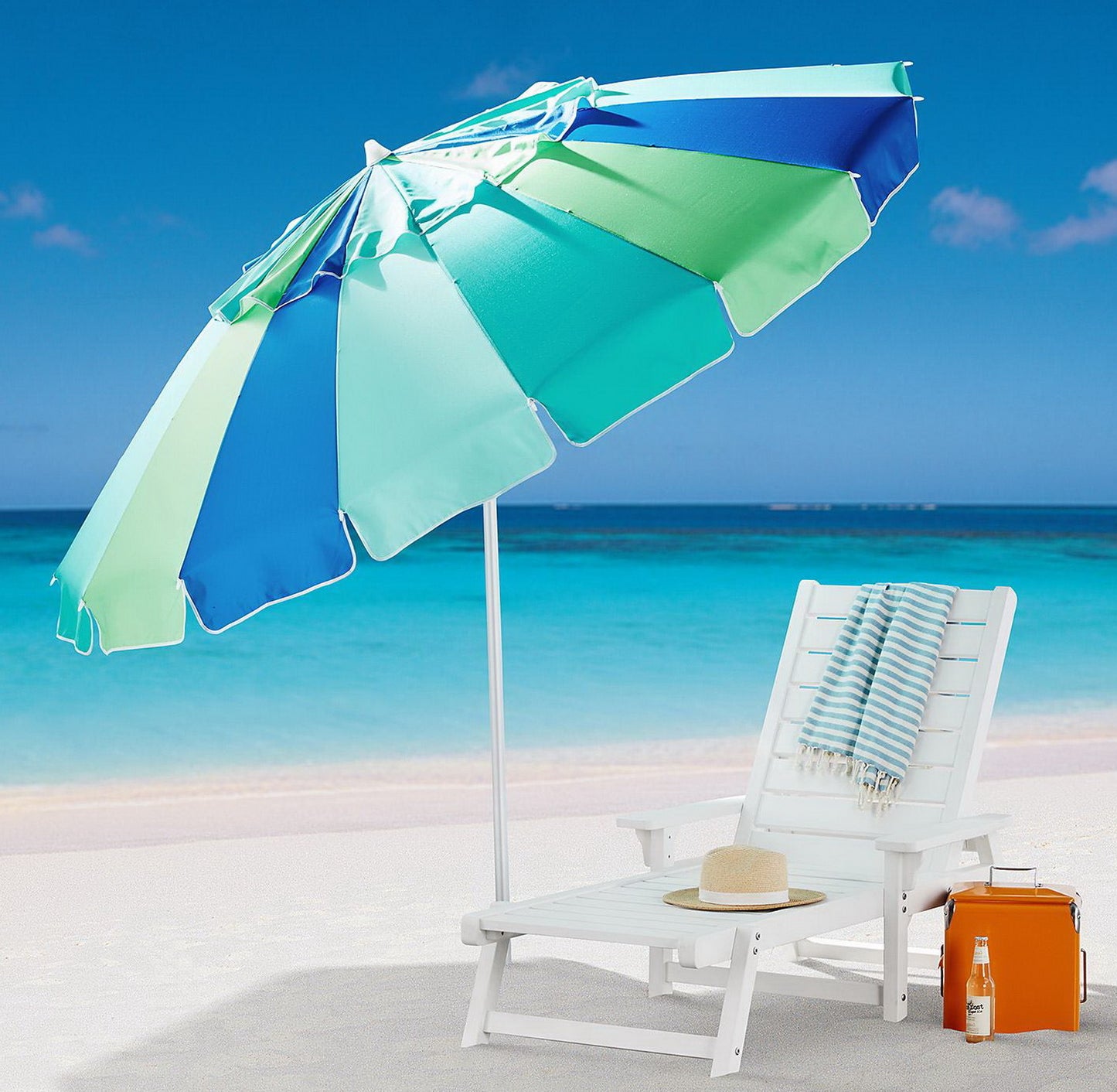 8 ft Multi Color Rainbow Blue Green Beach Umbrella Shade Patio Table Carry Bag