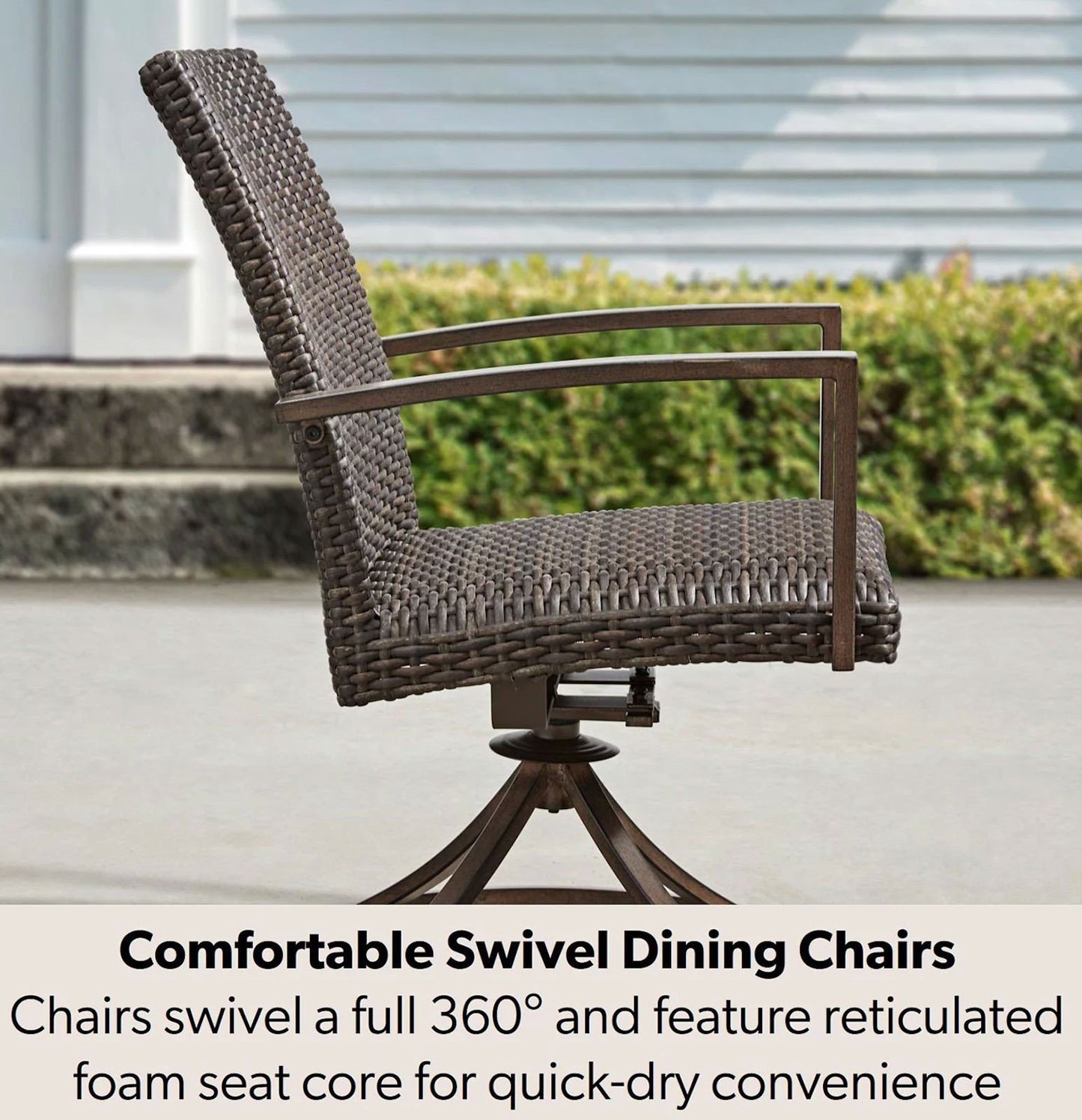 Outdoor Dining Furniture Set Table 6 Swivel Rocker Chairs All Weather Wicker