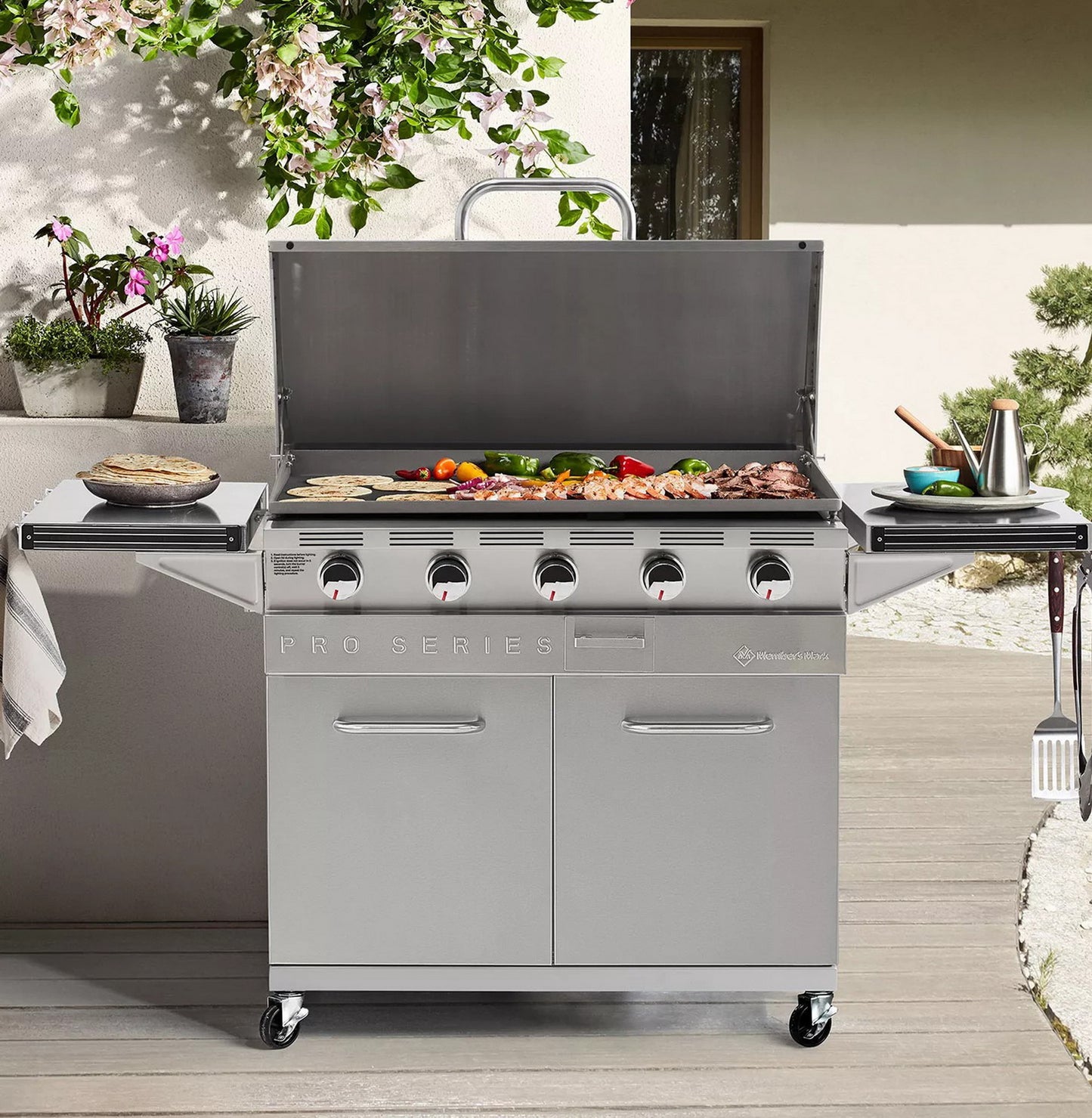 Large 5 Burner LP BBQ Stainless Steel Griddle Propane Gas 720 sq inch 47,500 BTU