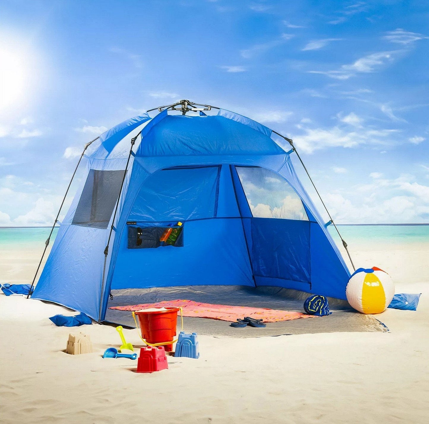 Big Instant Sun Shelter Beach Camping Tent Mesh Windows Closable Door 6' x 9.5'