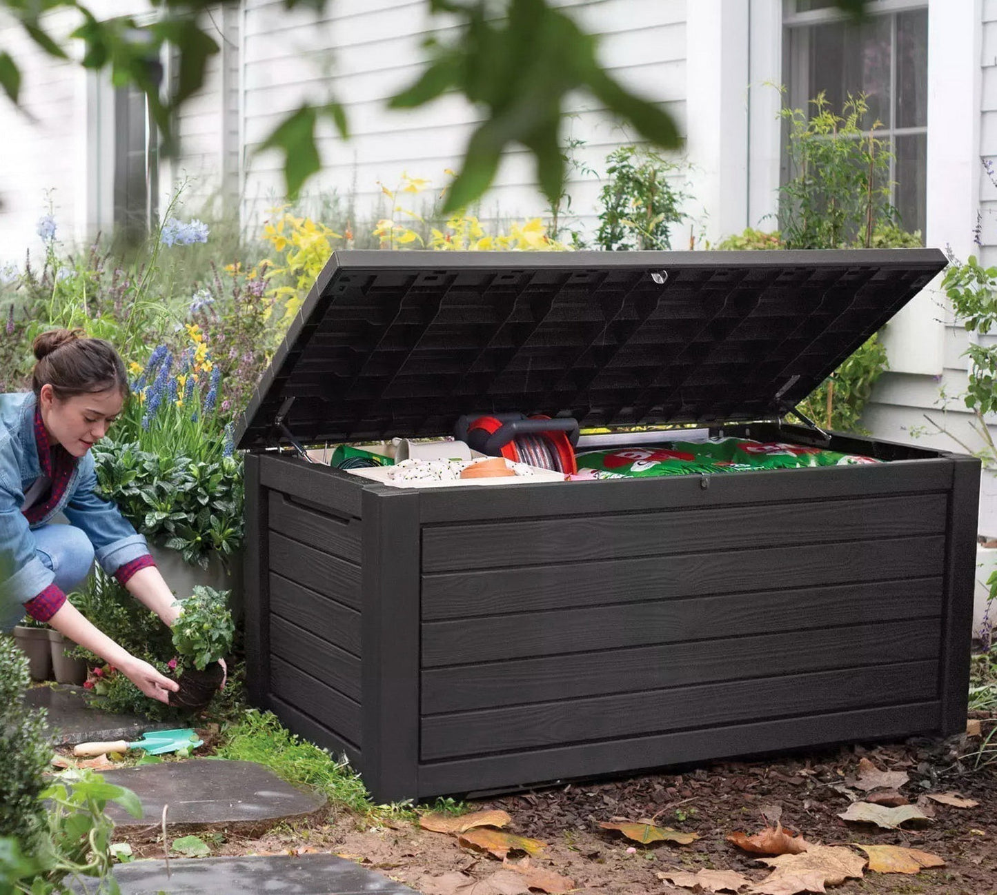 Keter 165 Gallon Outdoor Deck Box Patio Storage 2 Seat Bench Weatherproof Resin