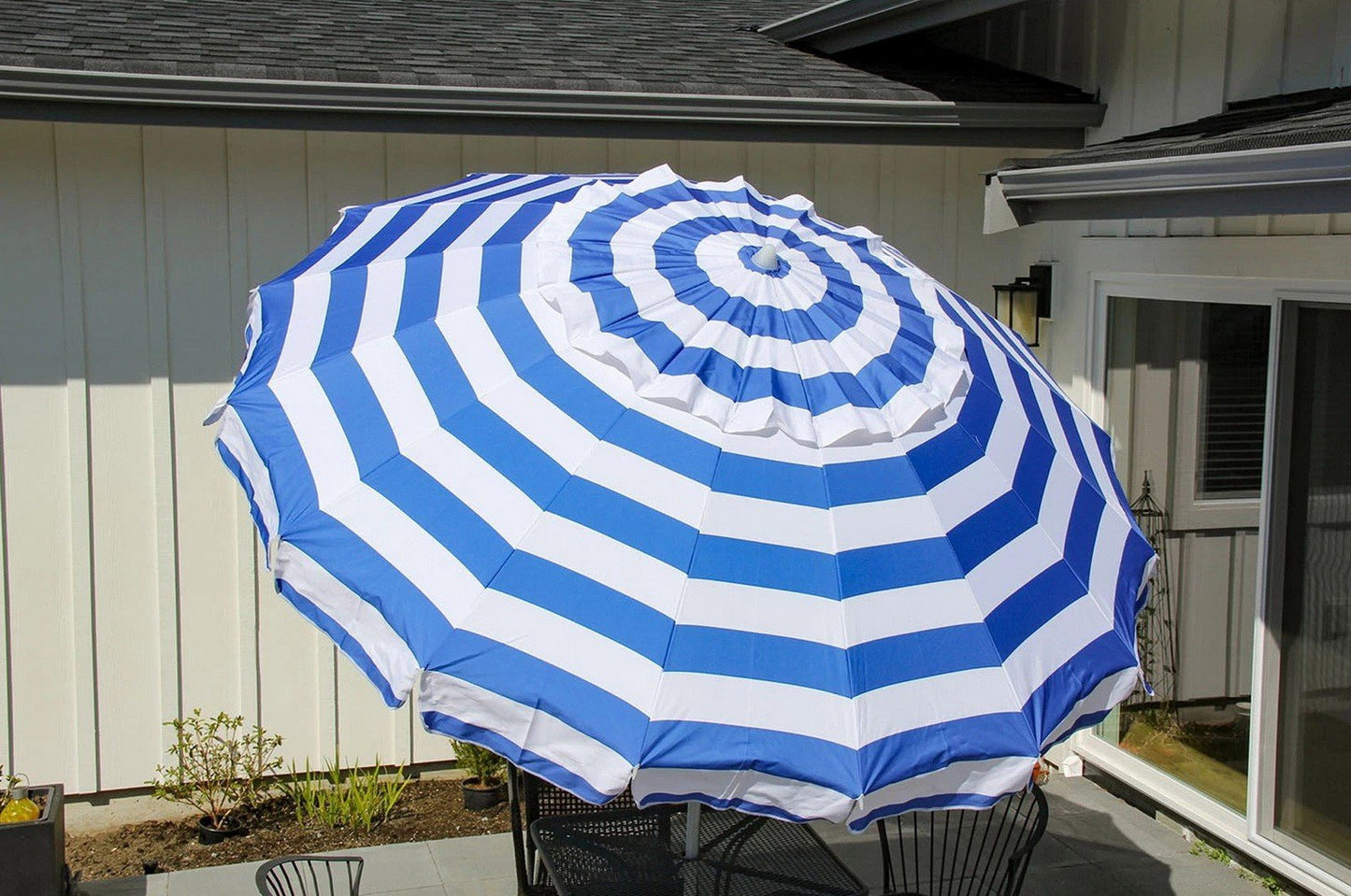 8' Beach Patio Market Tilt Umbrella w/ Auger Tip Carry Bag Blue or Black Stripes