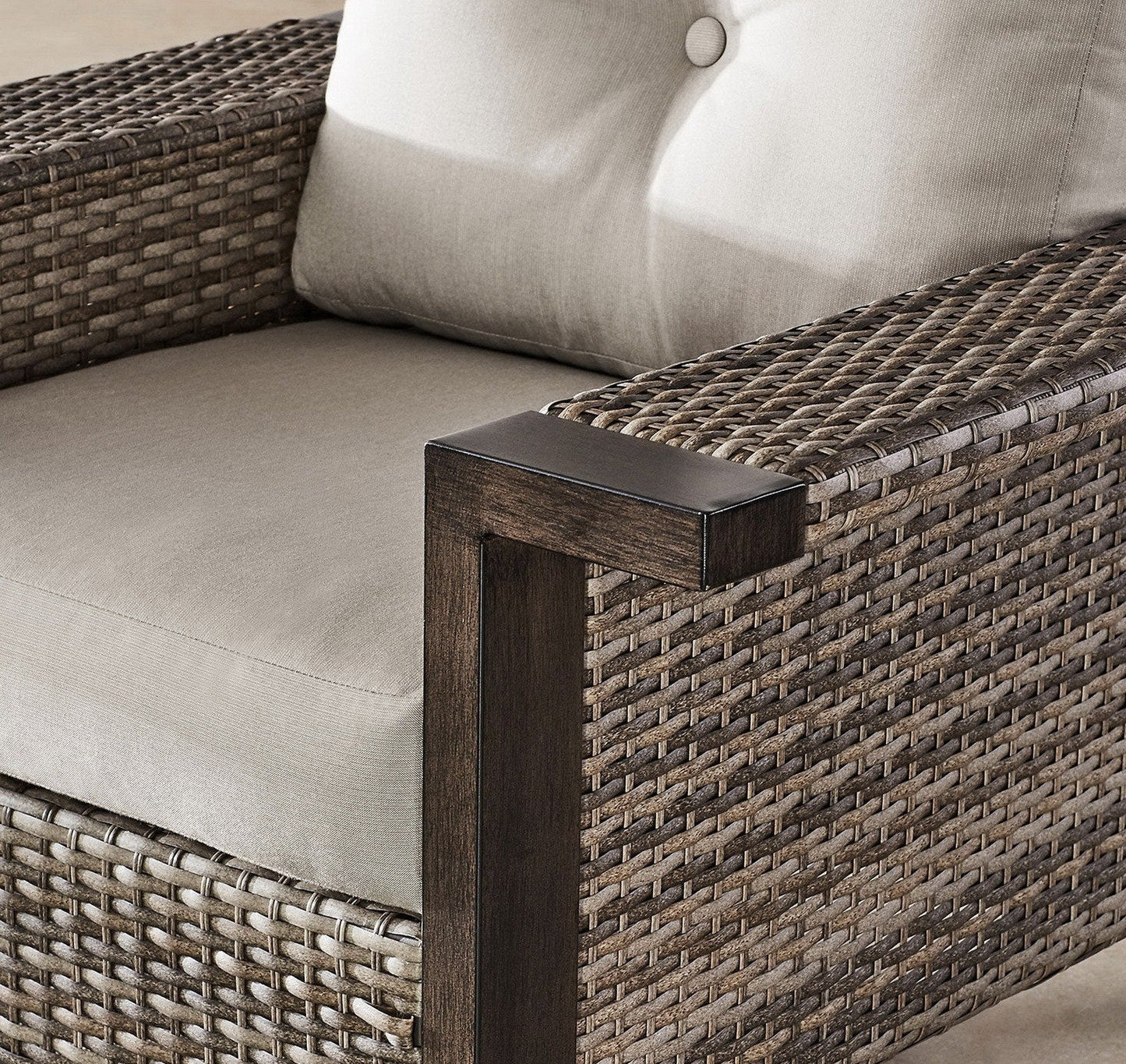 Patio Furniture Seating Set Wicker Sofa 2 Chairs Ottomans Coffee Table