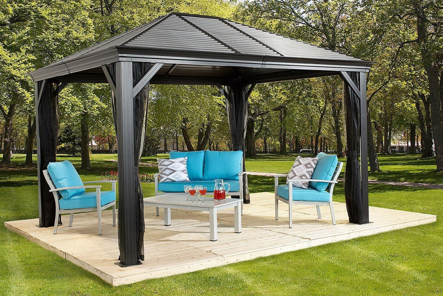 Outdoor 10' x 10' Gazebo Metal Sun Shelter with Mosquito Netting