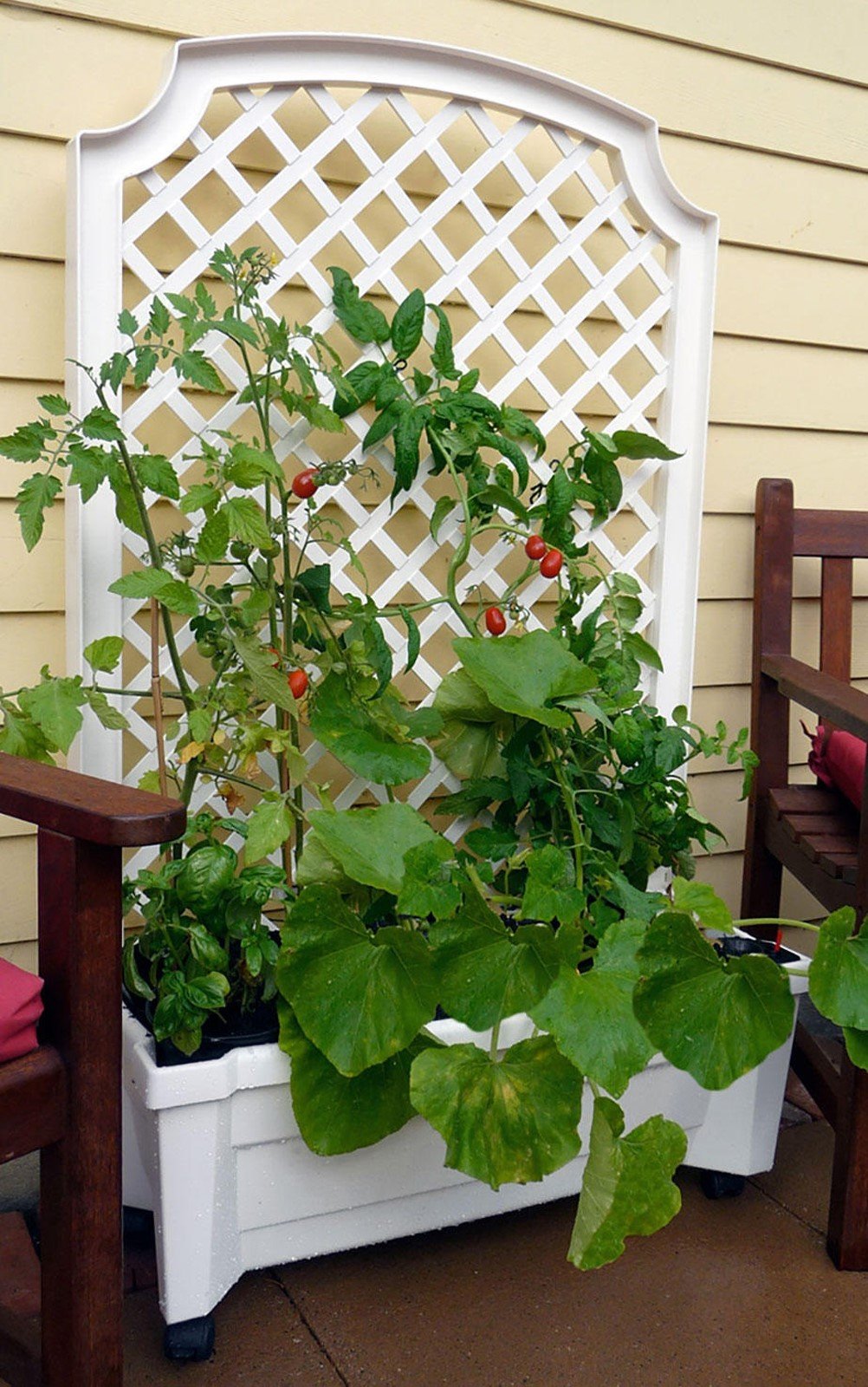 Plastic Garden Planter Box with Climbing Trellis Self Watering Rolling 53" x 31"