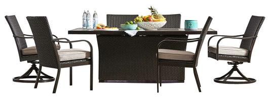 Agio 7 pc Outdoor Dining Furniture Set Propane Fire Pit Table 6 Chairs