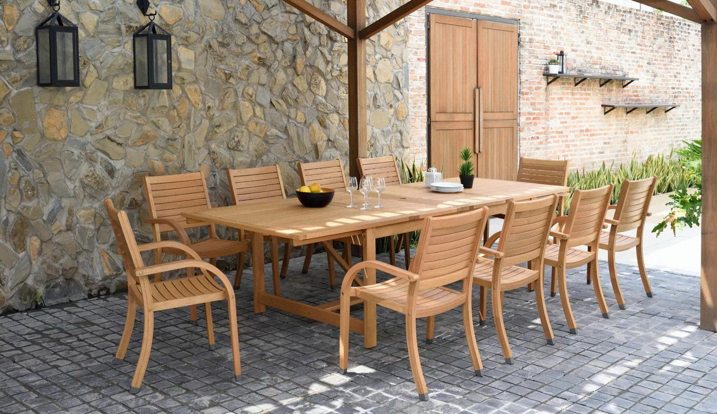 11 pc Solid Teak Wood Patio Dining Set 6' 8' 10' Extendable Table 10 Chairs