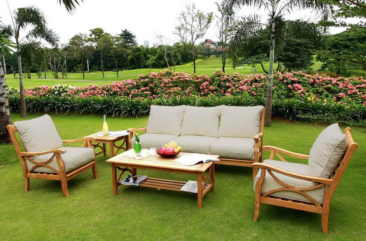 5 Piece Teak Wood Sofa Set Outdoor Patio Deck Furniture