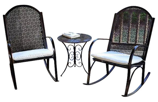 Tortuga Black Steel Outdoor Patio 3-Pc. Garden Rocker Set With Cushions