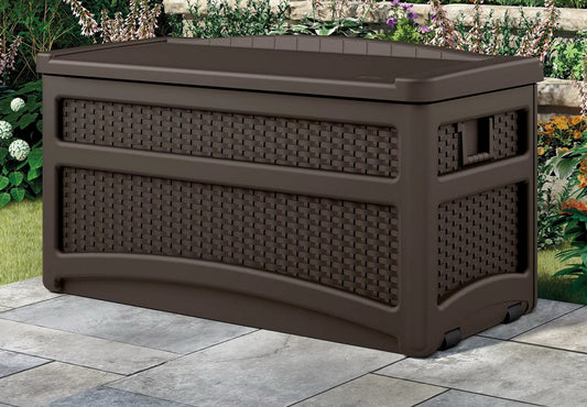 Suncast 73-Gal. Outdoor Durable Resin Wicker Deck Box with Wheels