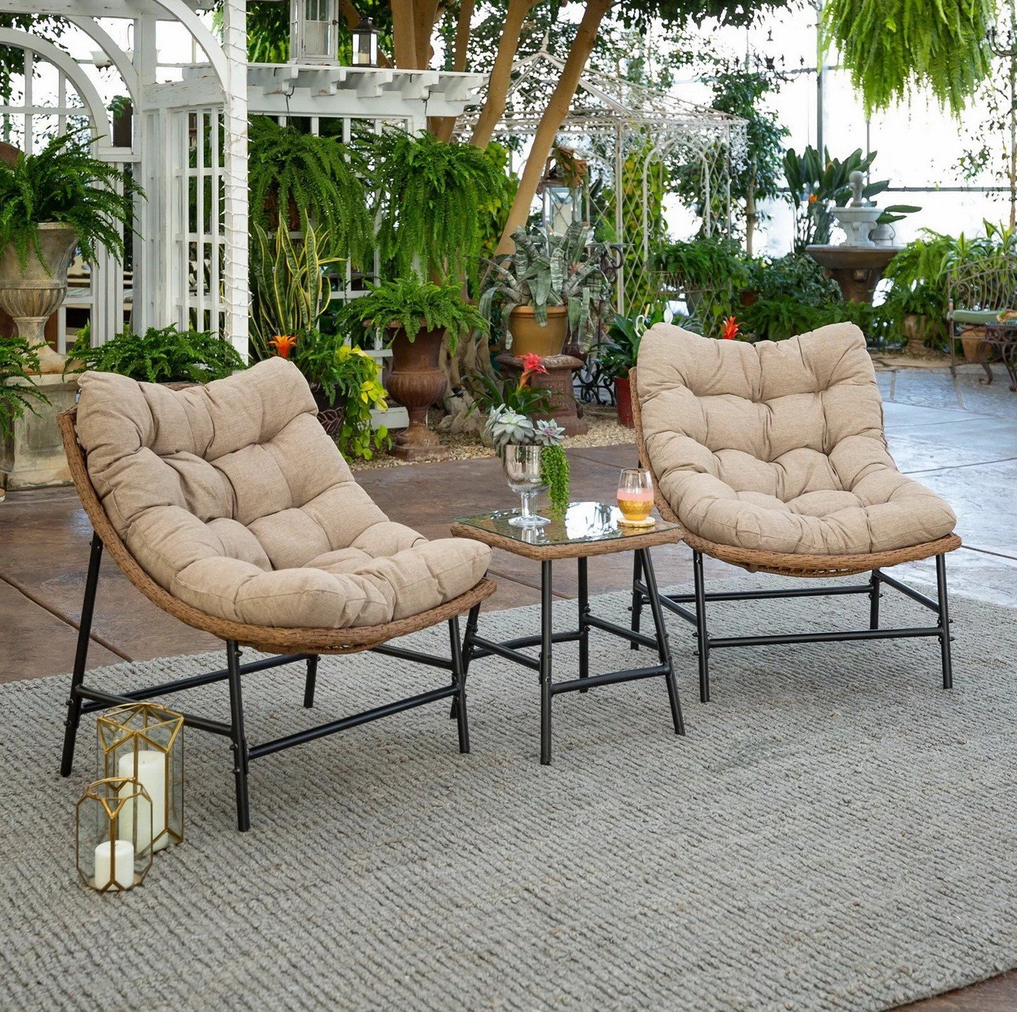 W. Trends 3-Piece Outdoor Weather Resistant Wicker Papasan Chat Set