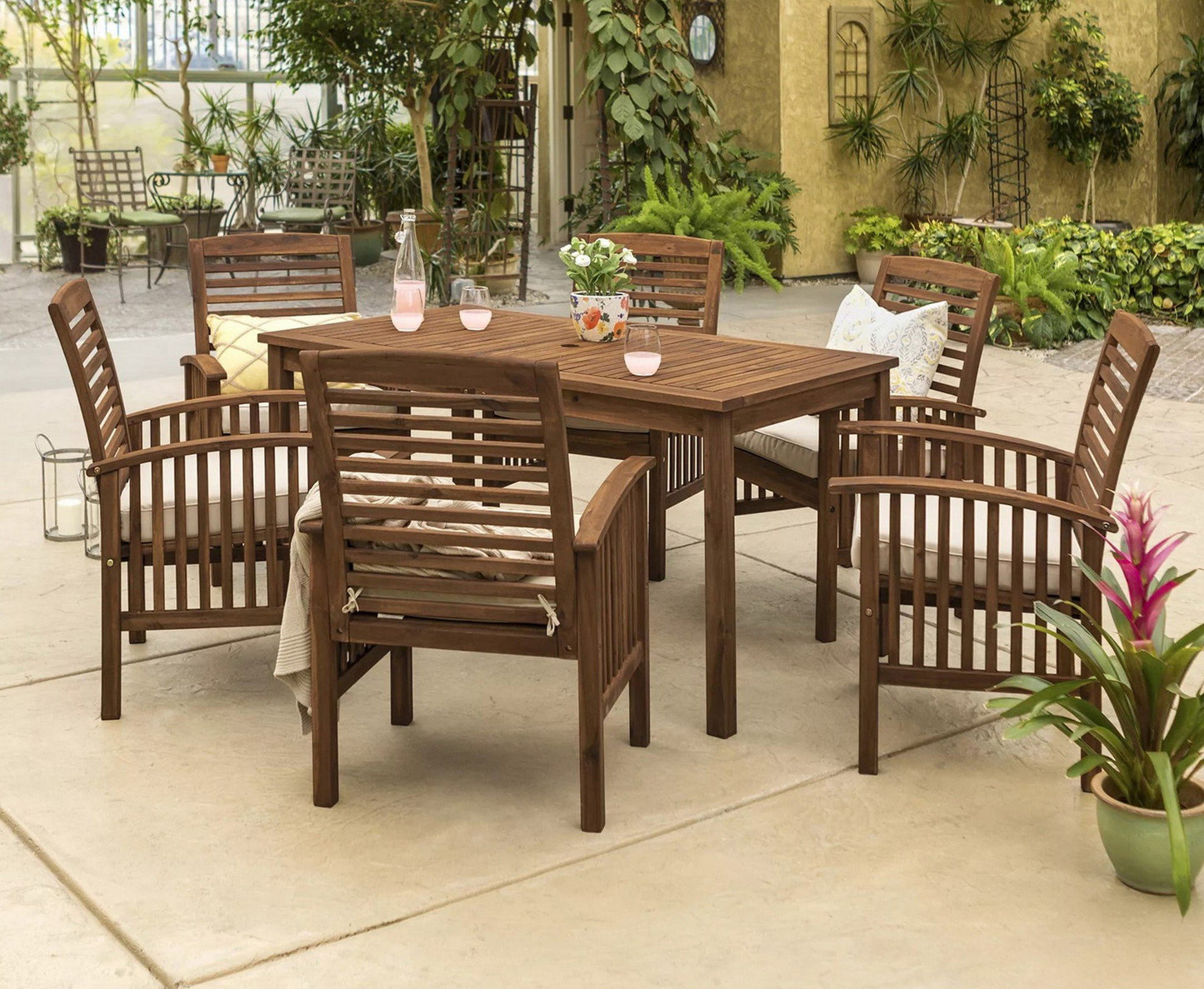 7-pc Outdoor Polyester Cushion Acacia Wood Dining Set