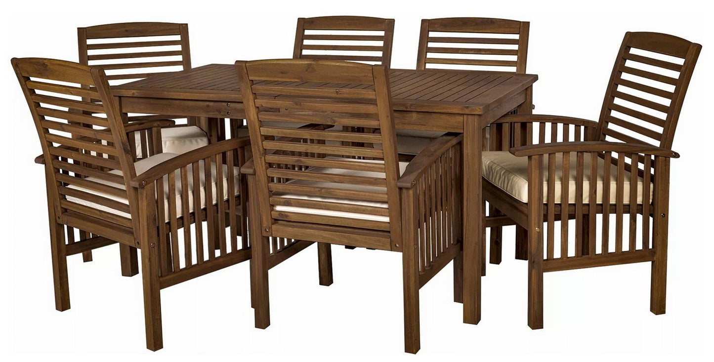 7-pc Outdoor Polyester Cushion Acacia Wood Dining Set