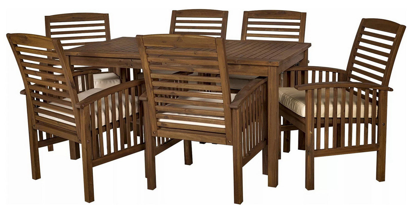 7-pc Outdoor Polyester Cushion Acacia Wood Dining Set