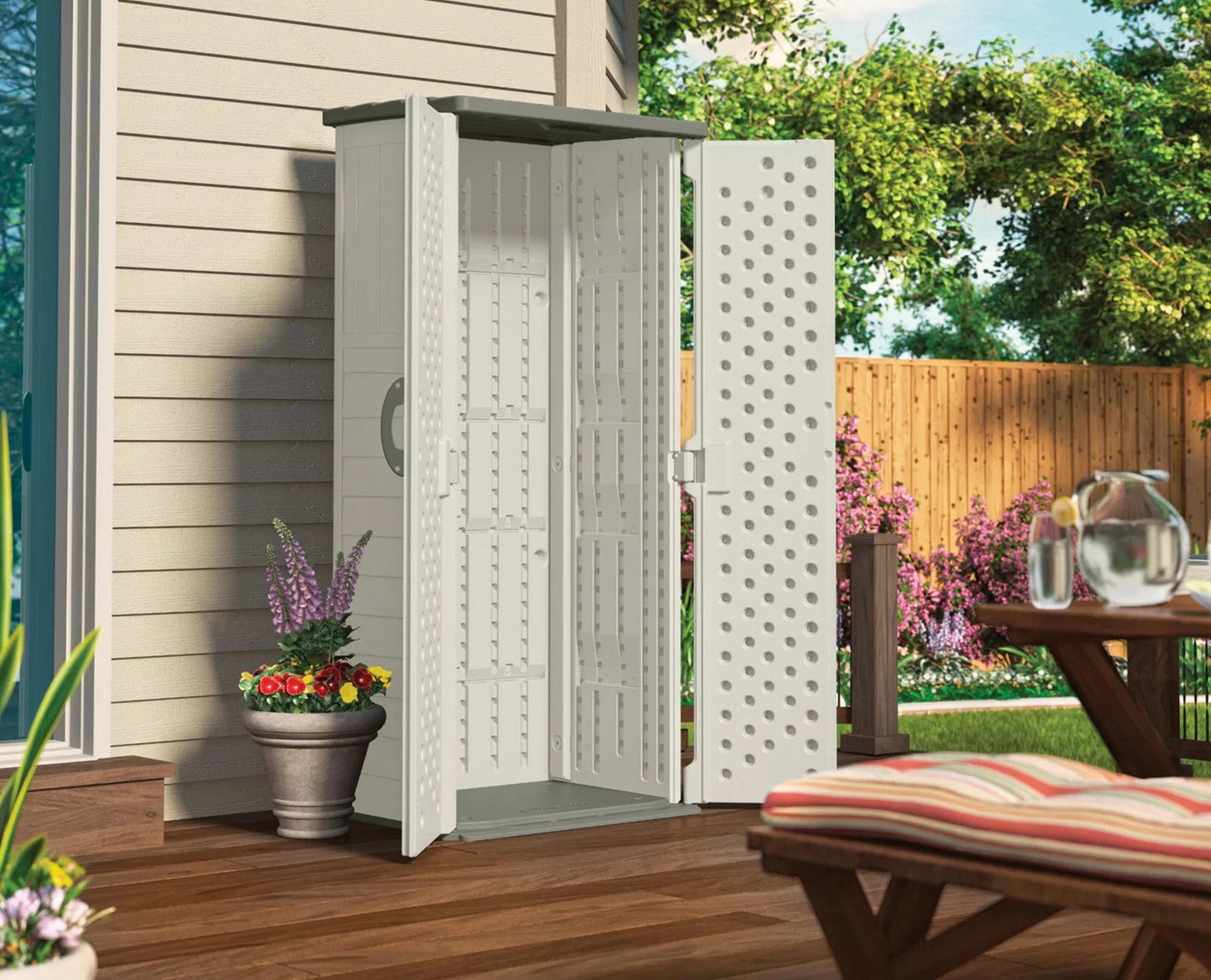 Suncast 22 Cu. Ft. Weather Resistant Vertical Resin Outdoor Storage Shed