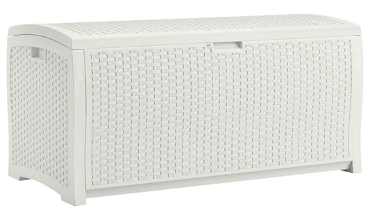 Suncast White 99 Gal. Outdoor All Weather Resin Wicker Deck Box