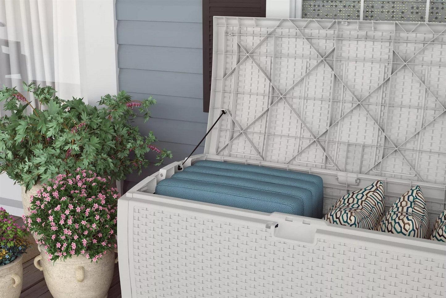 Suncast White 99 Gal. Outdoor All Weather Resin Wicker Deck Box
