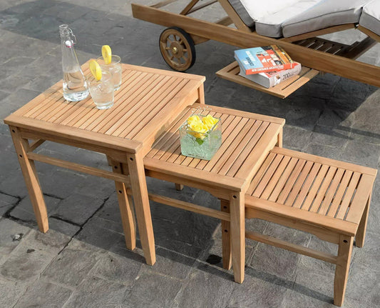 3-Piece Outdoor Teak Wood Nesting Side Table Set