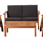 Outdoor Deep Seating Wood Furniture Set 4 Pc Sofa Chairs Coffee Table Cushions