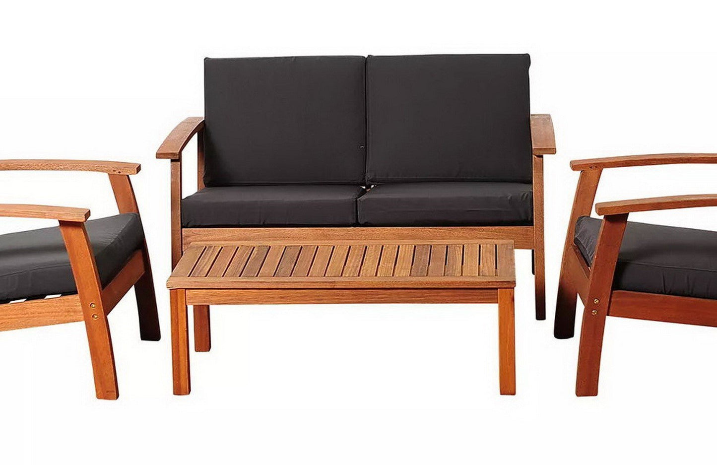 Outdoor Deep Seating Wood Furniture Set 4 Pc Sofa Chairs Coffee Table Cushions