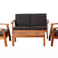 Outdoor Deep Seating Wood Furniture Set 4 Pc Sofa Chairs Coffee Table Cushions