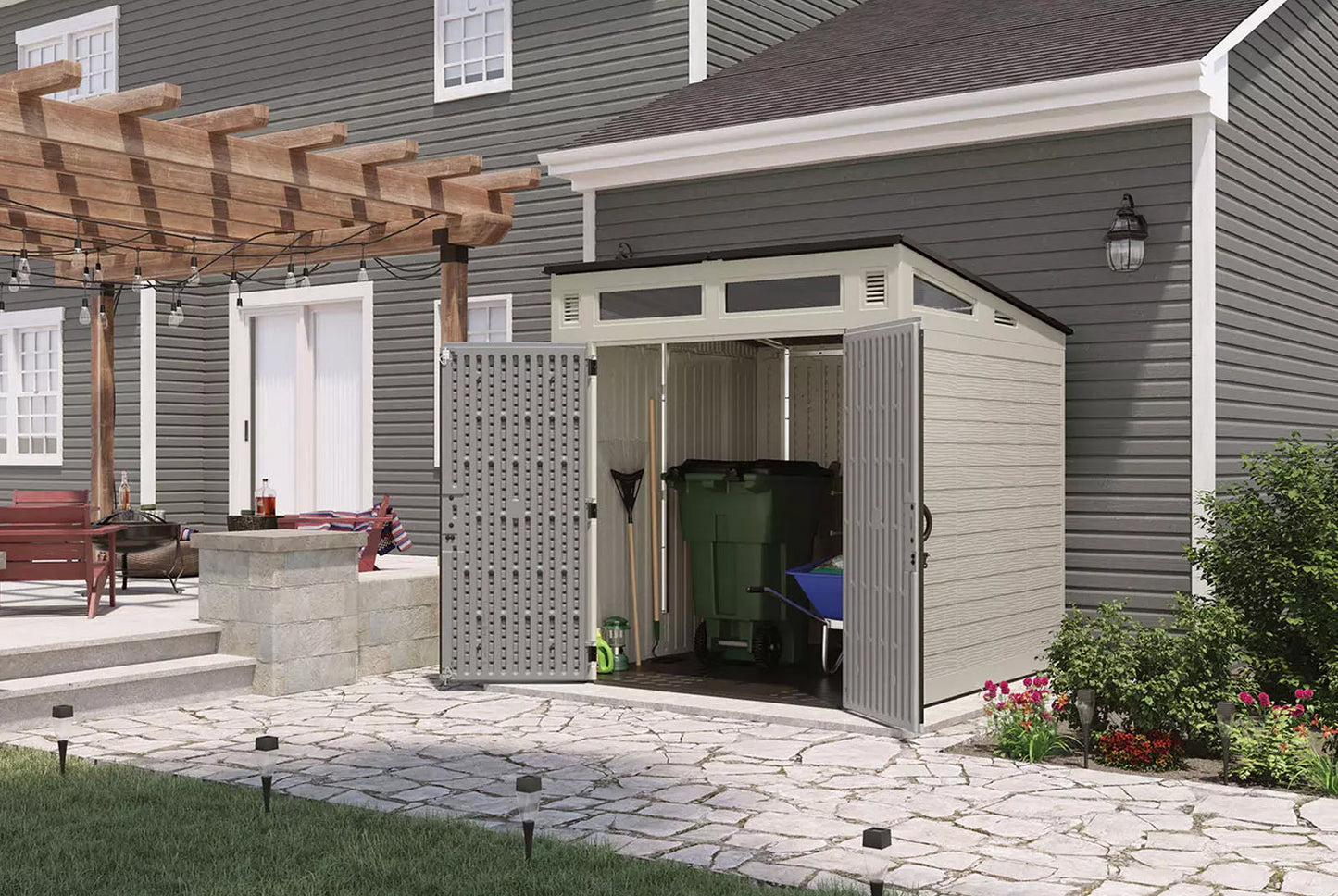 Tool Garden Storage Shed 7' x 7' Resin Locking Outdoor Steel Frame Suncast