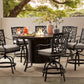 Agio Outdoor Counter Height Dining Furniture 7 Pc Set Fire Pit 6 Swivel Chairs