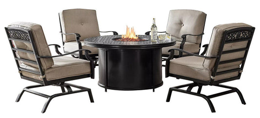Agio 5 pc Fire Pit Chat Outdoor Seating Furniture Set Sunbrella Fabric Cushions
