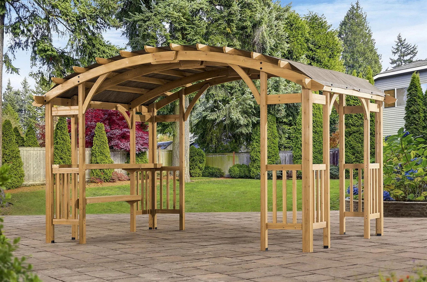 Huge 14' x 10' Solid Cedar Wood Pergola Gazebo Fabric Roof Top Heavy Duty