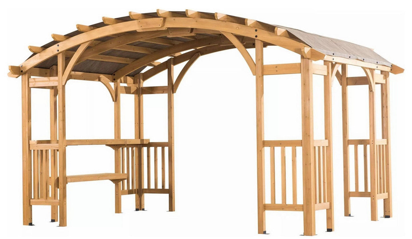 Huge 14' x 10' Solid Cedar Wood Pergola Gazebo Fabric Roof Top Heavy Duty