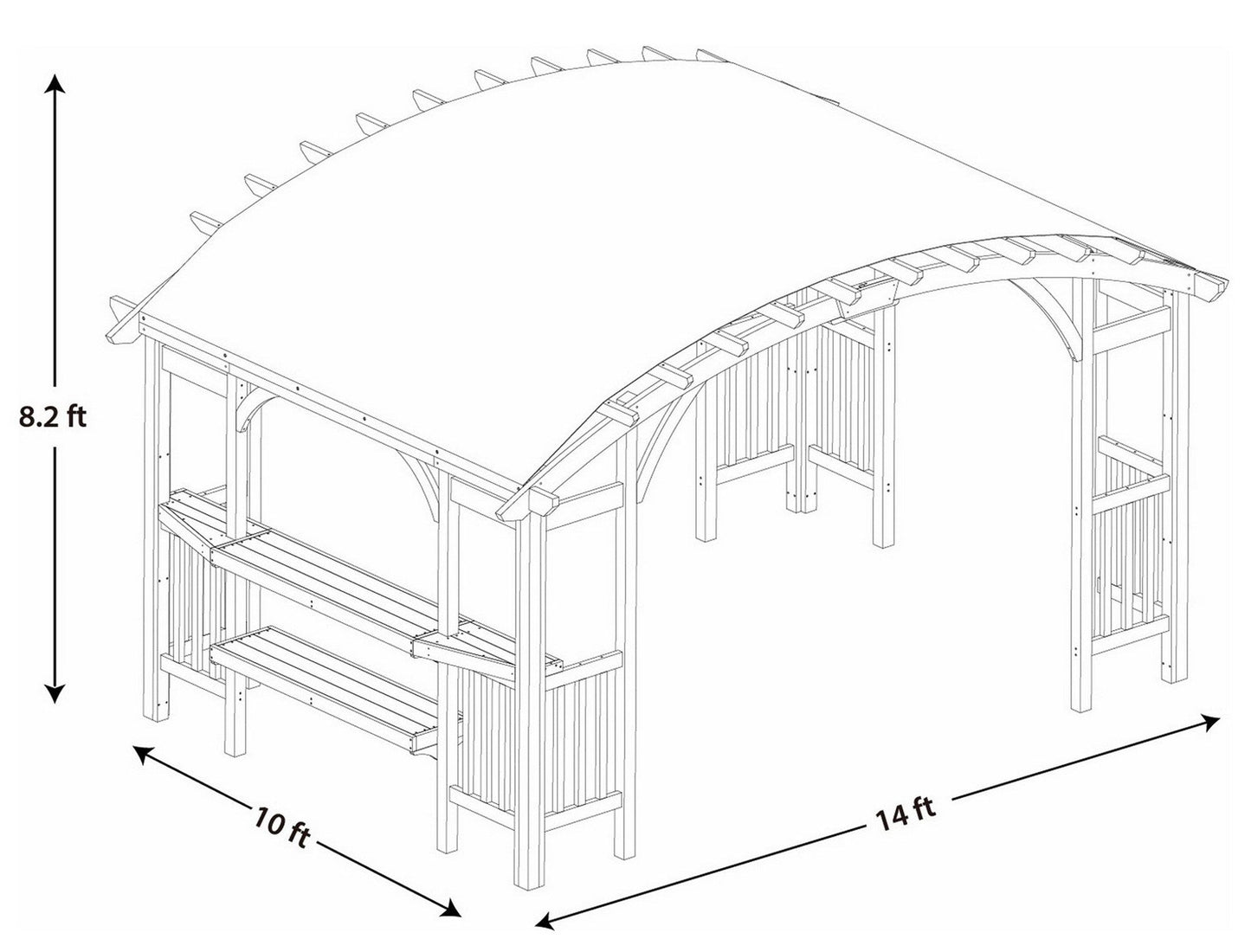 Huge 14' x 10' Solid Cedar Wood Pergola Gazebo Fabric Roof Top Heavy Duty